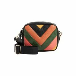 Oliver Bonas Black Chevron Orange & Green Camera Crossbody Bag