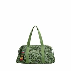 Oliver Bonas Green Zebra Print Khaki Canvas Weekend Bag