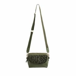 Oliver Bonas Green Mila Fold Over Animal Print Cross-Body Bag