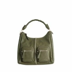 Oliver Bonas Khaki Green Mina Plait Strap Tote Bag