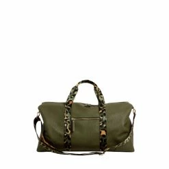 Oliver Bonas Hattie Natural Leopard Strap Green Rectangular Weekend Bag