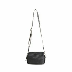 Oliver Bonas Isla Weave Double Zip Crossbody Black Bag
