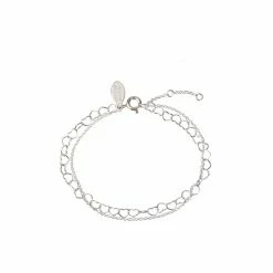 Oliver Bonas Silver Tone Carmine Heart Link Chain Double Row Bracelet