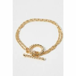 Oliver Bonas Gold Marina Twist T Bar Layered Chain Bracelet