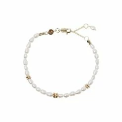 Oliver Bonas Edith Beaded White Pearl Gold Plated Chain Bracelet