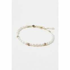 Oliver Bonas Edith Beaded White Pearl Gold Plated Chain Bracelet -Default Template 2 unnamed file 2099