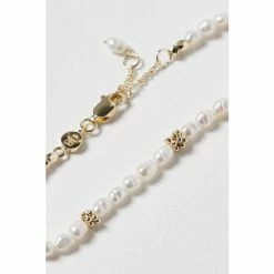 Oliver Bonas Edith Beaded White Pearl Gold Plated Chain Bracelet -Default Template 2 unnamed file 2100