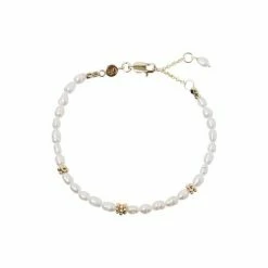 Oliver Bonas Edith Beaded White Pearl Gold Plated Chain Bracelet -Default Template 2 unnamed file 2103