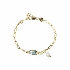 Oliver Bonas Grey Blythe Charm Paua Shell & Pearl Drop Gold Plated Chain Bracelet -Default Template 2 unnamed file 2106
