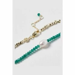Oliver Bonas Green Geila Beaded Jade And Pearl Gold Plated Chain Bracelet -Default Template 2 unnamed file 2117