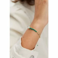 Oliver Bonas Green Geila Beaded Jade And Pearl Gold Plated Chain Bracelet -Default Template 2 unnamed file 2119