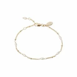 Oliver Bonas Mila White Pearl Detail Gold Plated Brass Chain Bracelet