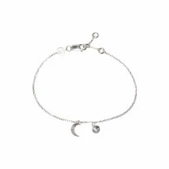 Oliver Bonas Luna Engraved Moon & Disc Sterling Silver Chain Bracelet