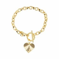 Oliver Bonas Womens Gold Plated Brass Adelaide Chunky Chain & Heart Charm Bracelet