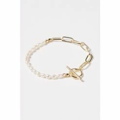 Oliver Bonas Womens White Odina Half Chain & Pearl Fob Clasp Gold Plated Brass Bracelet -Default Template 2 unnamed file 2164