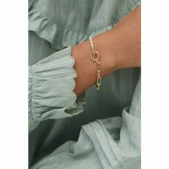 Oliver Bonas Womens White Odina Half Chain & Pearl Fob Clasp Gold Plated Brass Bracelet -Default Template 2 unnamed file 2167