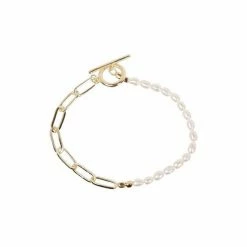 Oliver Bonas Womens White Odina Half Chain & Pearl Fob Clasp Gold Plated Brass Bracelet -Default Template 2 unnamed file 2168