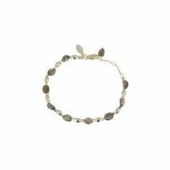 Oliver Bonas Grey Talia Oval Stone Beaded Chain Bracelet