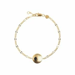 Oliver Bonas Black Kymani Engraved Disc And Stone Inlay Gold Plated Bracelet