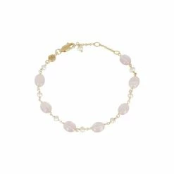 Oliver Bonas Pink Clover Pearl And Blue Lace Agate Gold Plated Bracelet