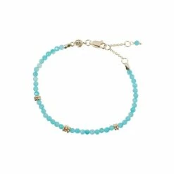 Oliver Bonas Blue Jovie Beaded Nugget Amazonite Gold Plated Chain Bracelet