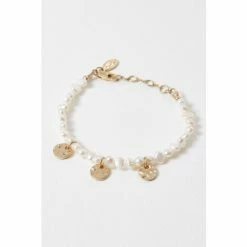 Oliver Bonas Natural Edna Pearl ANd Disc Charm Chain Bracelet