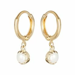 Oliver Bonas Alula Round Pearl Drop Gold Plated Huggie Earrings