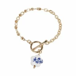 Oliver Bonas Audrey Natural Floral Pendant Chain Bracelet