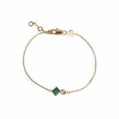 Oliver Bonas Corliss Square Stone & Engraved Disc Malachite, Gold Plated Brass Bracelet