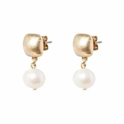 Oliver Bonas White Ottileigh Square And Pearl Drop Stud Earrings