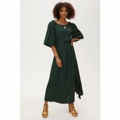 Oliver Bonas Green Jacquard Midi Dress