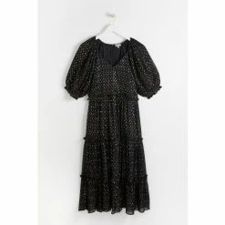 Oliver Bonas Black Metallic Polka Dot Puff Sleeve Black Midi Dress -Default Template 2 unnamed file 2374