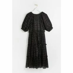 Oliver Bonas Black Metallic Polka Dot Puff Sleeve Black Midi Dress -Default Template 2 unnamed file 2375