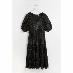 Oliver Bonas Black Metallic Polka Dot Puff Sleeve Black Midi Dress -Default Template 2 unnamed file 2380