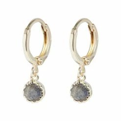 Oliver Bonas Grey Alula Round Labradorite Drop Labradorite, Gold Plated Brass Huggie Earrings -Default Template 2 unnamed file 263