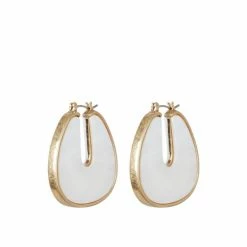 Oliver Bonas White Elle Shell Inlay Flat Hoop Earrings