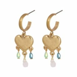 Oliver Bonas Gold Athena Heart And Bead Charms Hoop Earrings