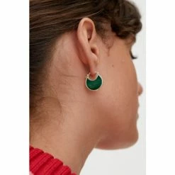 Oliver Bonas Green Caia Curve Malachite Gold Plated Hoop Earrings -Default Template 2 unnamed file 281