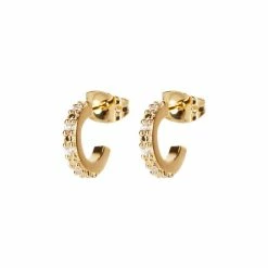 Oliver Bonas Rico Stone Detail Gold Plate Mini Hoop Earrings