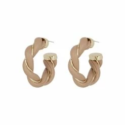 Oliver Bonas Natural Naia Brown Plait Hoop Earrings