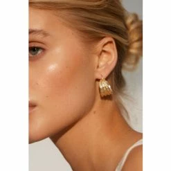 Oliver Bonas Muriel Curve Chunky Gold Plated Hoop Earrings -Default Template 2 unnamed file 341