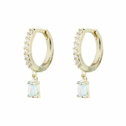 Oliver Bonas Blue Pavati Inlay Hoop And Stone Gold Plated Drop Hoop Earrings
