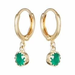 Oliver Bonas Alula Round Green Onyx Drop Gold Plated Huggie Earrings