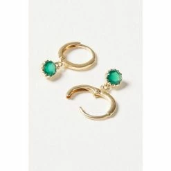 Oliver Bonas Alula Round Green Onyx Drop Gold Plated Huggie Earrings -Default Template 2 unnamed file 371