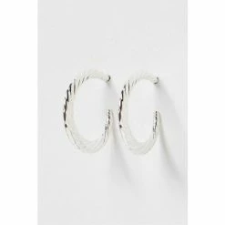 Oliver Bonas Silver Delta Twist Curve Silver Hoop Earrings Large
