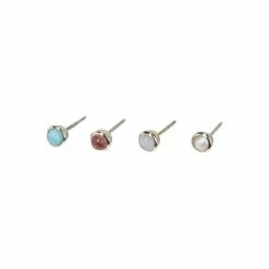 Oliver Bonas Multi Oriana Semi Precious Stone Inlay Mixed Shape Pack Of Four Stud Earrings