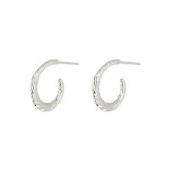 Oliver Bonas Silver Aqua Twist Curve Silver Hoop Earrings