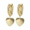 Oliver Bonas Womens Gold Plated Brass Adelaide Chunky Twist Hoop & Heart Charm Drop Earrings
