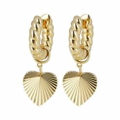 Oliver Bonas Womens Gold Plated Brass Adelaide Chunky Twist Hoop & Heart Charm Drop Earrings