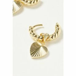 Oliver Bonas Womens Gold Plated Brass Adelaide Chunky Twist Hoop & Heart Charm Drop Earrings -Default Template 2 unnamed file 406
